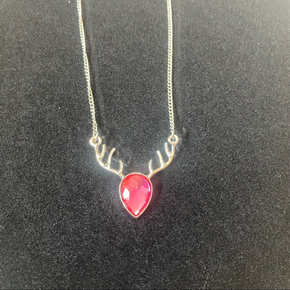 Pink Crystal Deer Antler Necklace